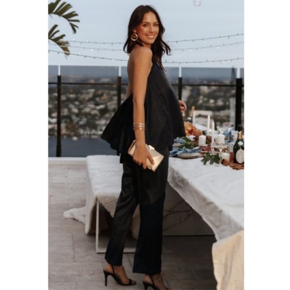 NWT Petal & Pup Women’s Black Lenny Pants & Halter Satin Set Size 4/6/8 Cocktail